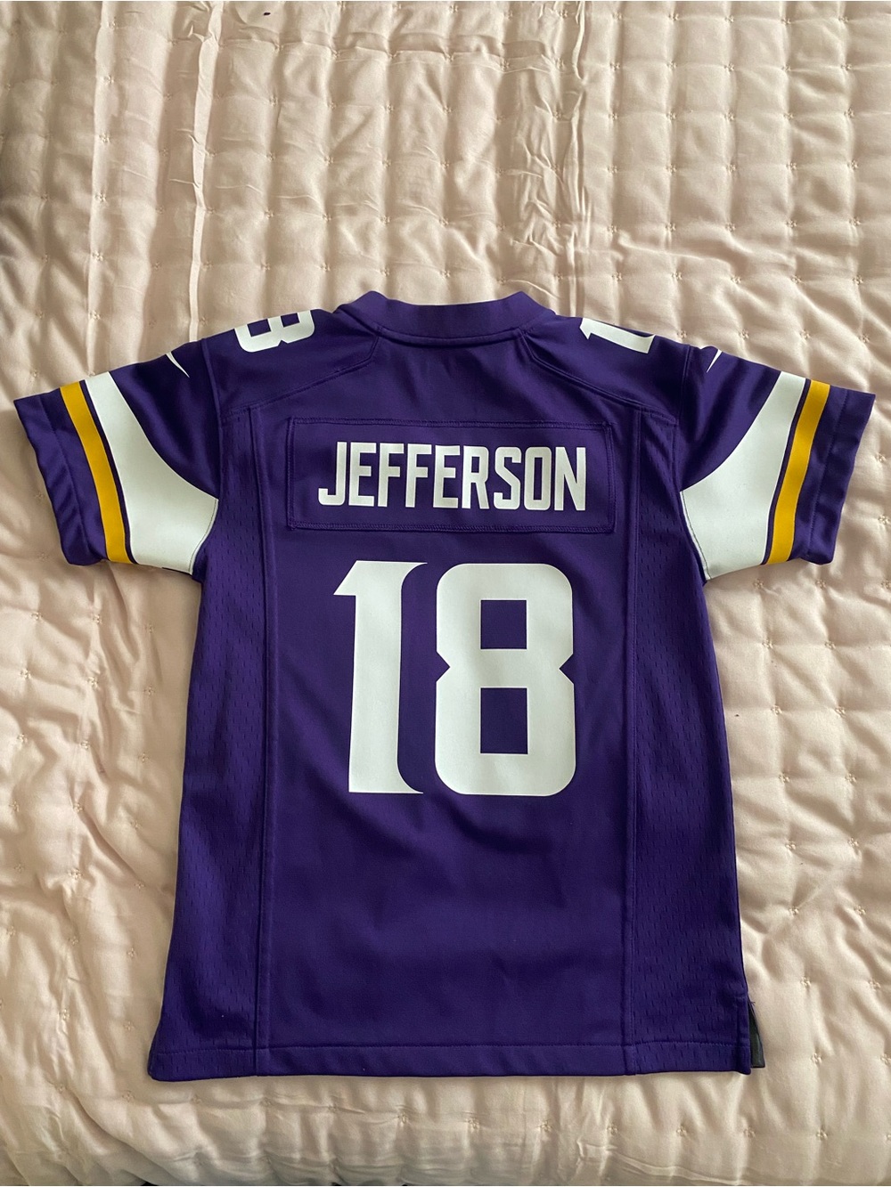 NFL Purple Jefferson #18 Kids Football Jersey with White & Gold Accents Sz SMALL